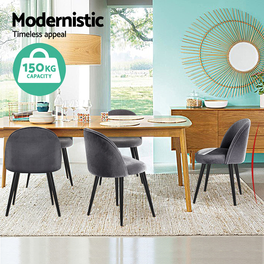 Perry Set of 4 Dining Chairs Velvet Solid Curved - Black