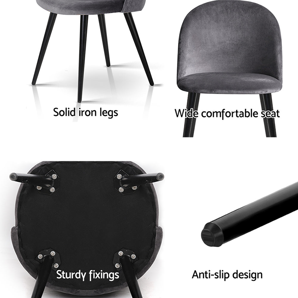 Perry Set of 4 Dining Chairs Velvet Solid Curved - Black