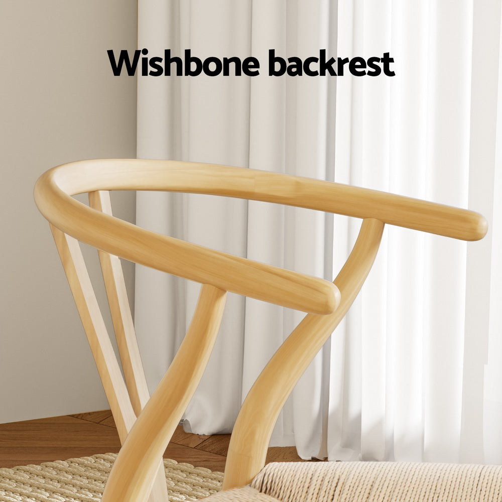 Maud Set of 2 Dining Chair Wooden Rattan Wishbone - Natural