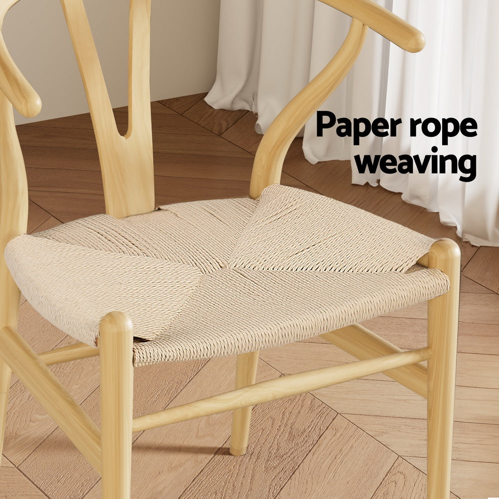 Maud Set of 2 Dining Chair Wooden Rattan Wishbone - Natural
