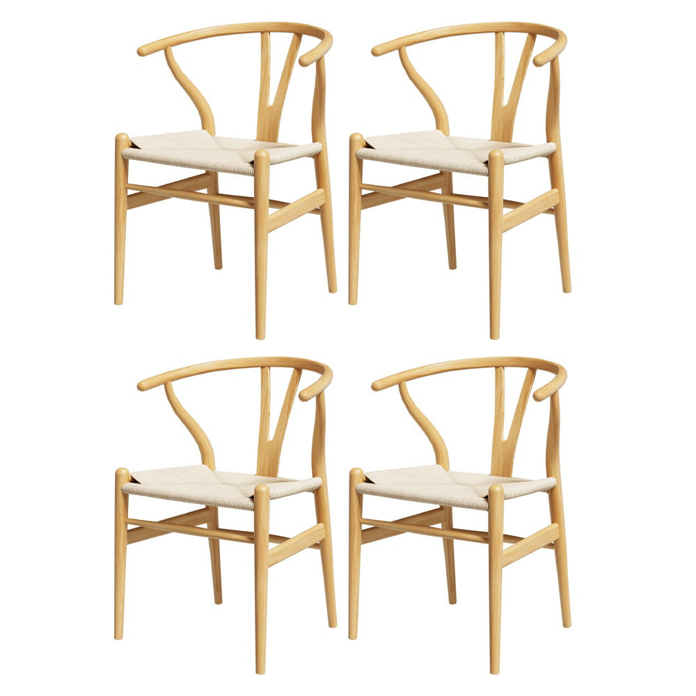 Maud Set of 4 Dining Chair Wooden Rattan Wishbone - Natural