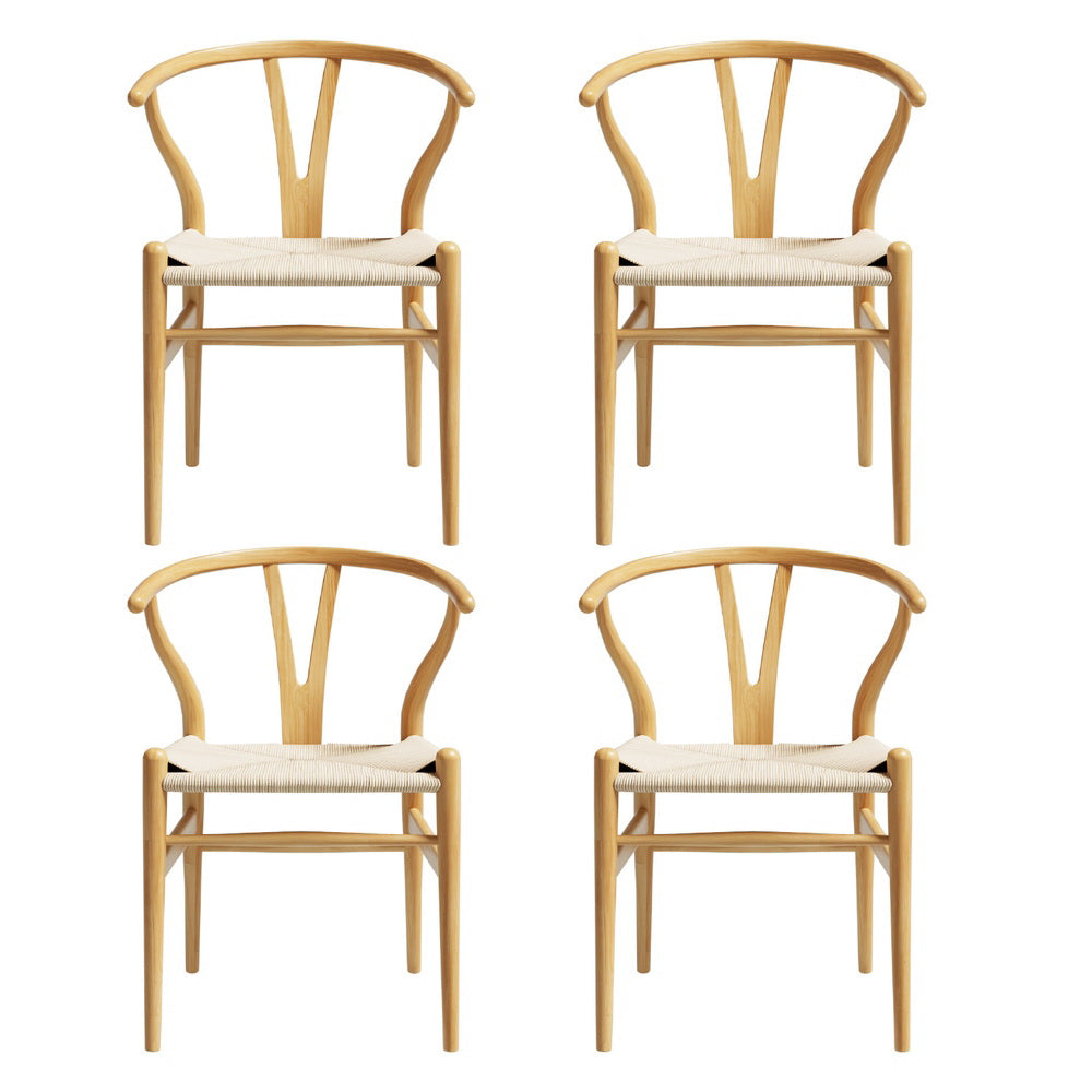 Maud Set of 4 Dining Chair Wooden Rattan Wishbone - Natural