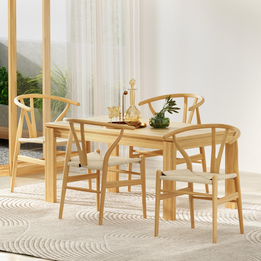 Maud Set of 4 Dining Chair Wooden Rattan Wishbone - Natural