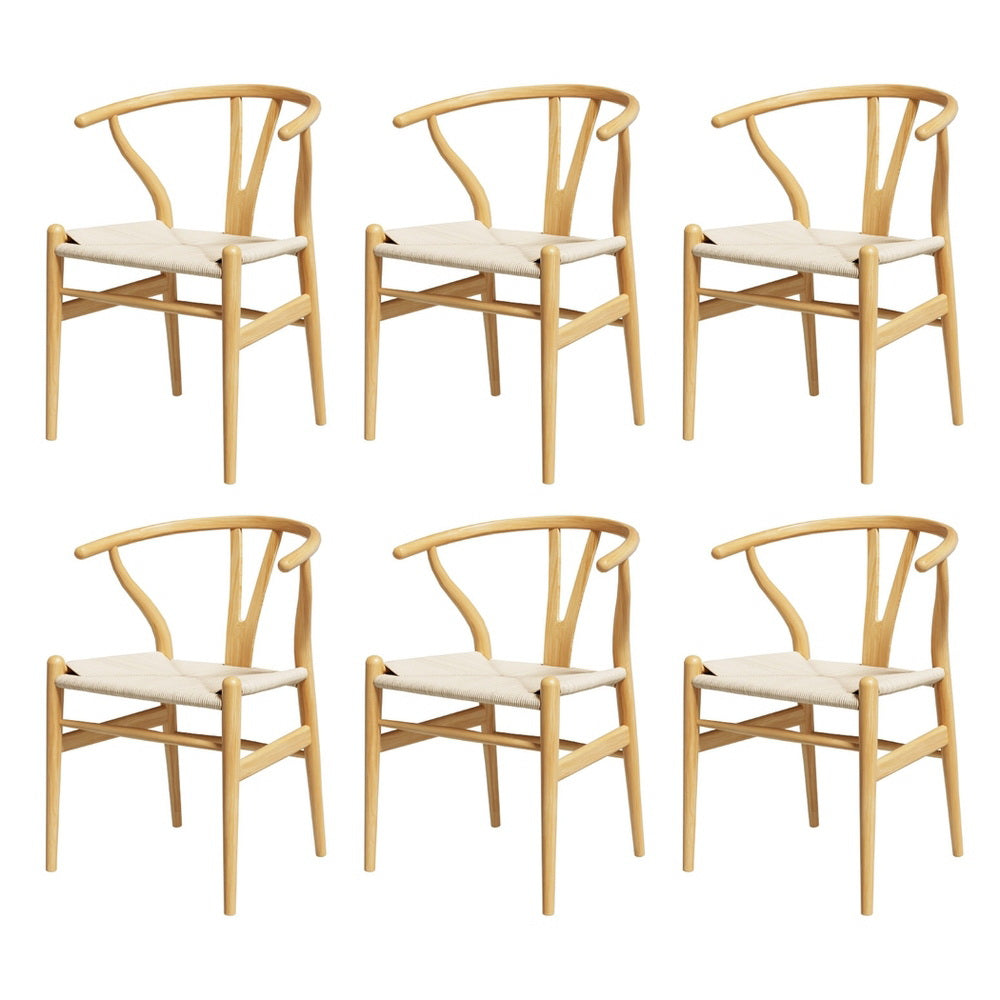 Maud Set of 6 Dining Chair Wooden Rattan Wishbone - Natural