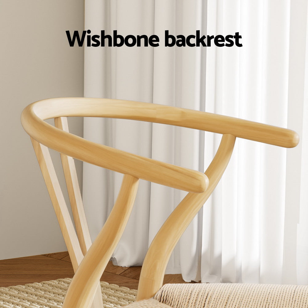 Maud Set of 6 Dining Chair Wooden Rattan Wishbone - Natural