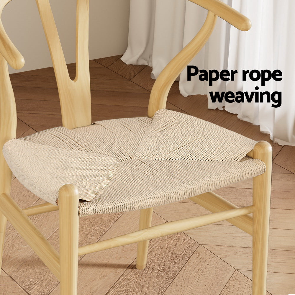 Maud Set of 6 Dining Chair Wooden Rattan Wishbone - Natural