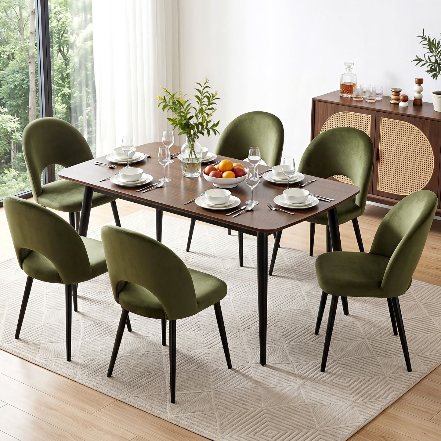 Rosie Set of 6 Dining Chairs Velvet Hollow - Green