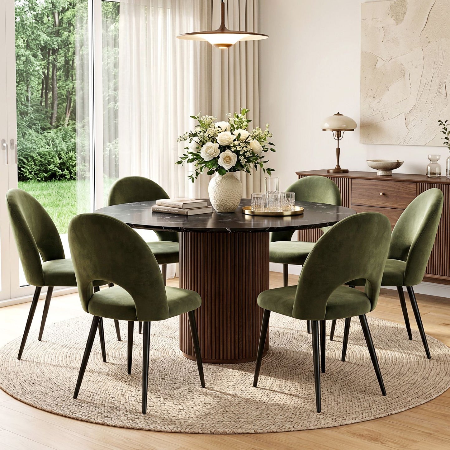 Rosie Set of 6 Dining Chairs Velvet Hollow - Green