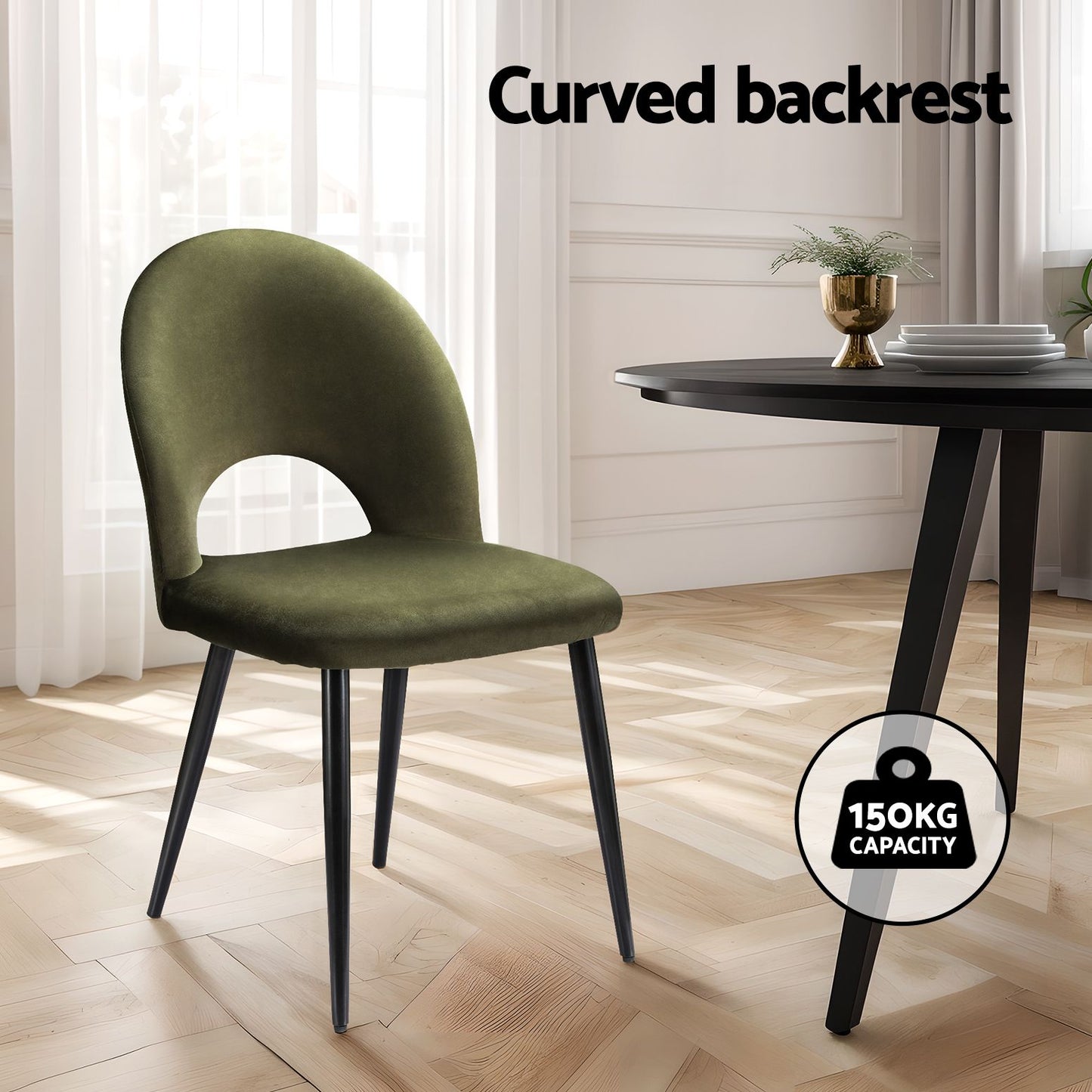 Rosie Set of 6 Dining Chairs Velvet Hollow - Green