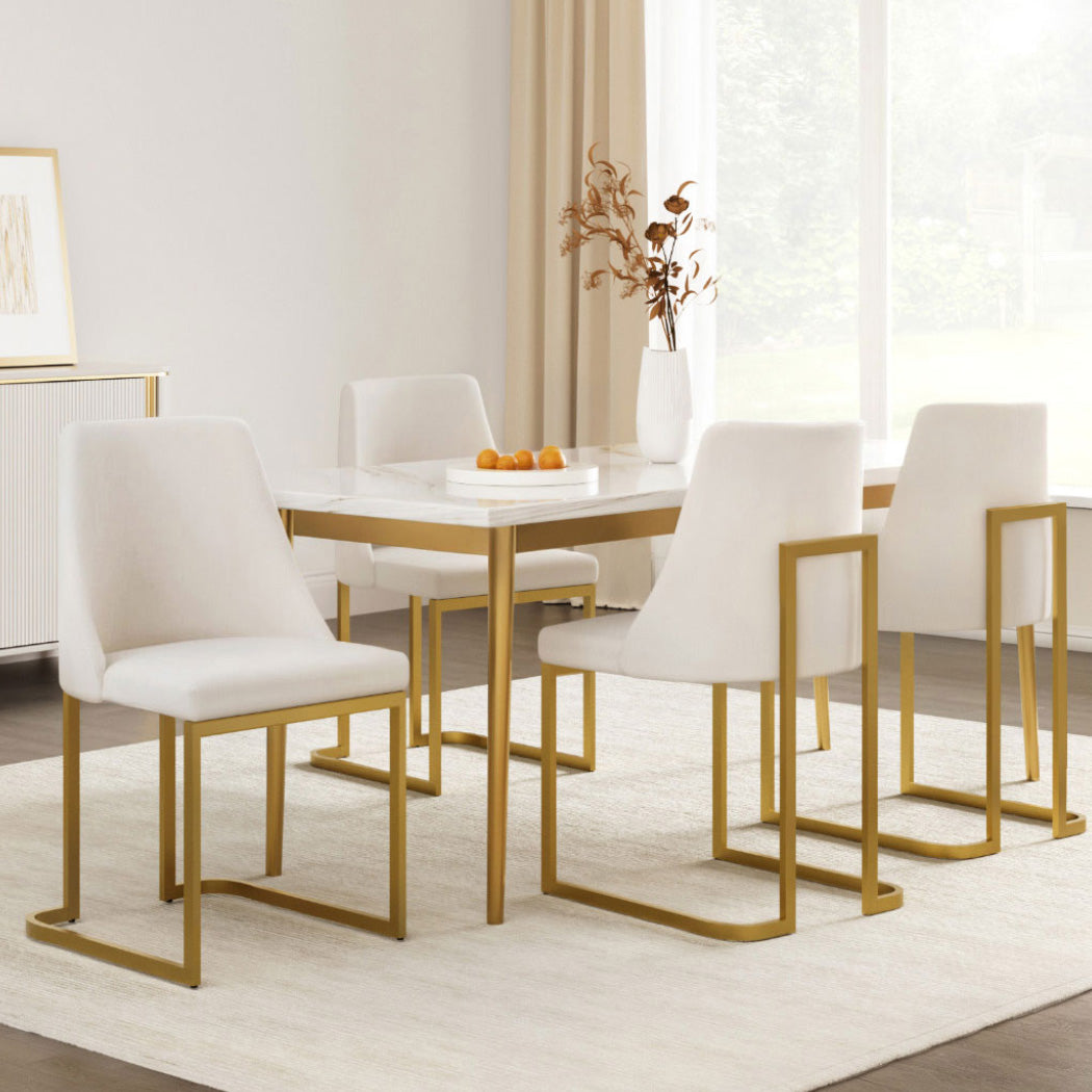 Isobel Set of 4 Dining Chairs Linen Fabric - Beige