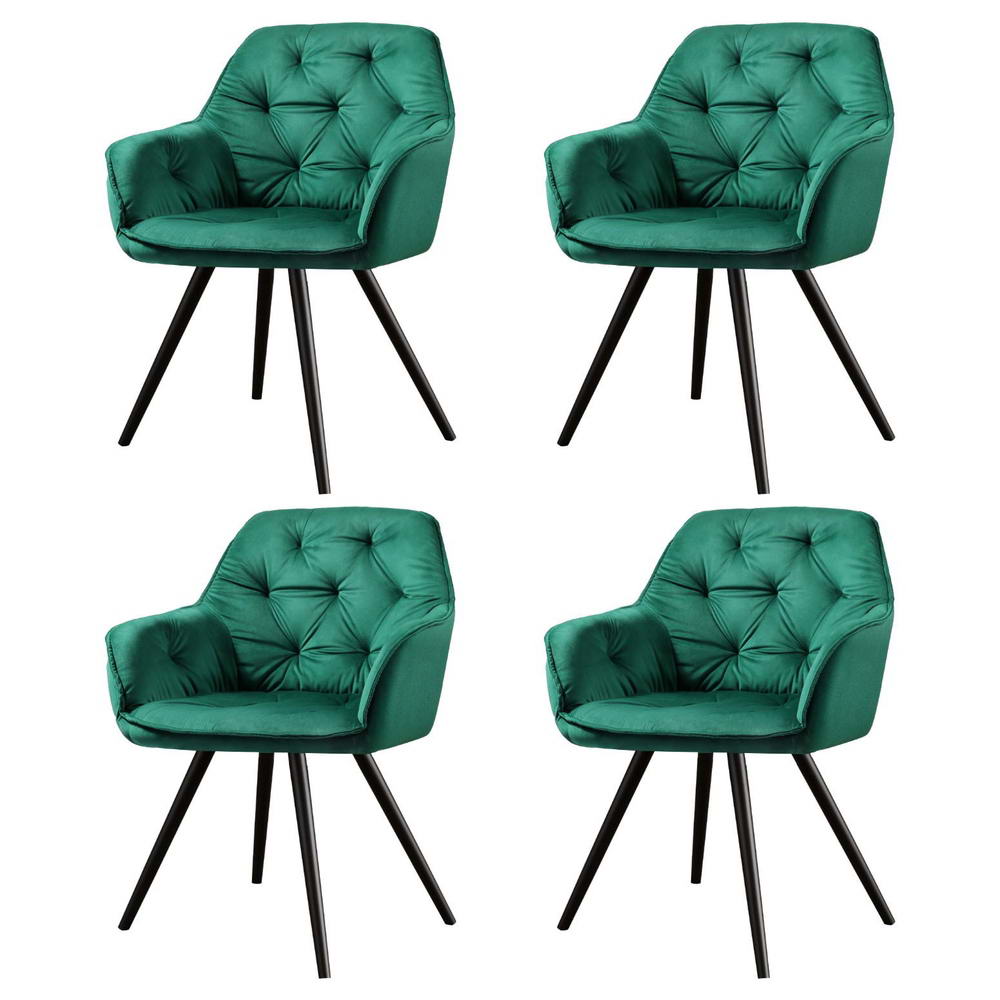 Everly Set of 4 Dining Chairs Velvet Diamond Tufted Armchair - Green