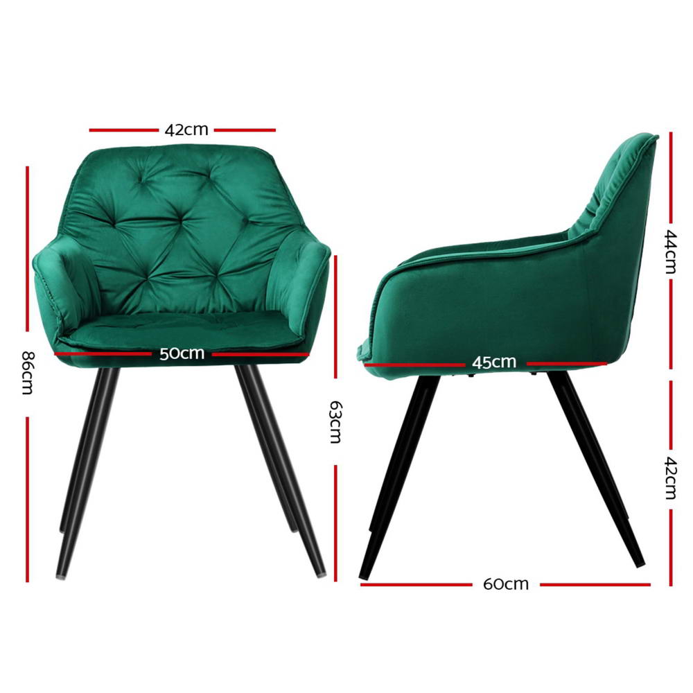 Everly Set of 4 Dining Chairs Velvet Diamond Tufted Armchair - Green