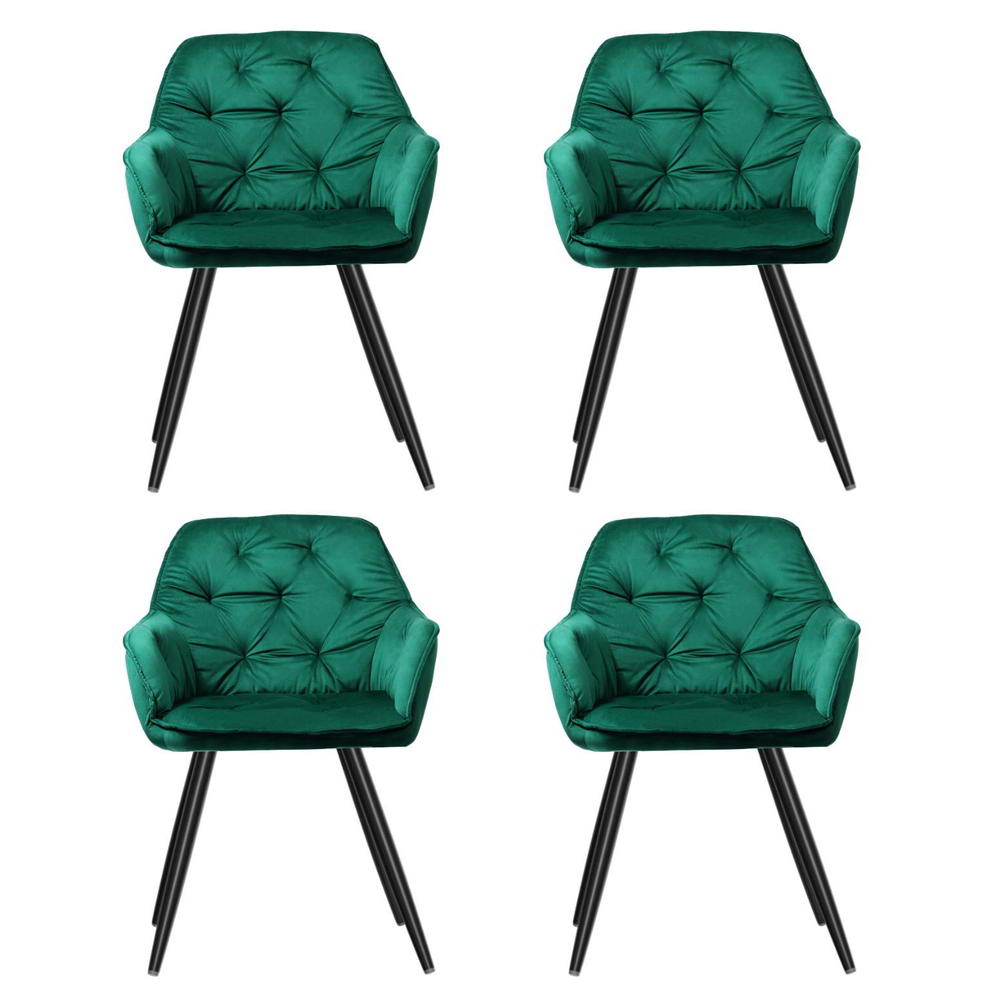 Everly Set of 4 Dining Chairs Velvet Diamond Tufted Armchair - Green