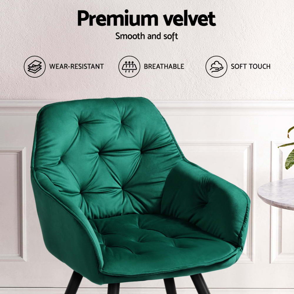 Everly Set of 4 Dining Chairs Velvet Diamond Tufted Armchair - Green