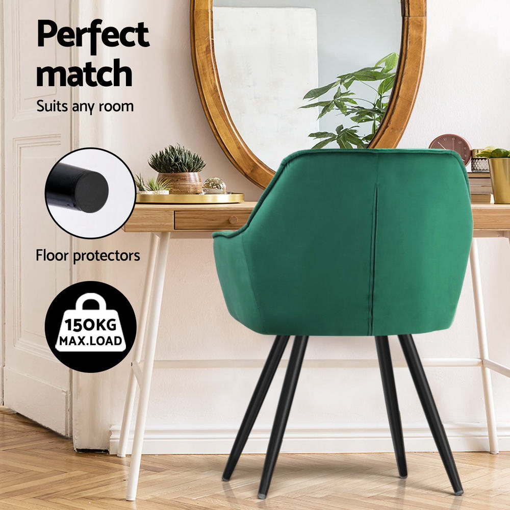 Everly Set of 4 Dining Chairs Velvet Diamond Tufted Armchair - Green