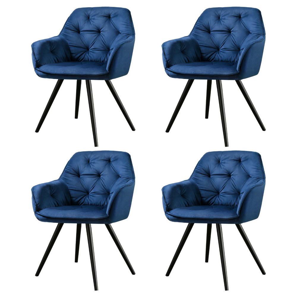 Everly Set of 4 Dining Chairs Velvet Diamond Tufted Armchair - Blue