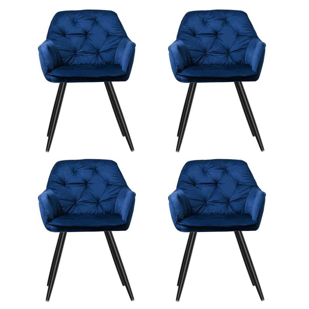 Everly Set of 4 Dining Chairs Velvet Diamond Tufted Armchair - Blue