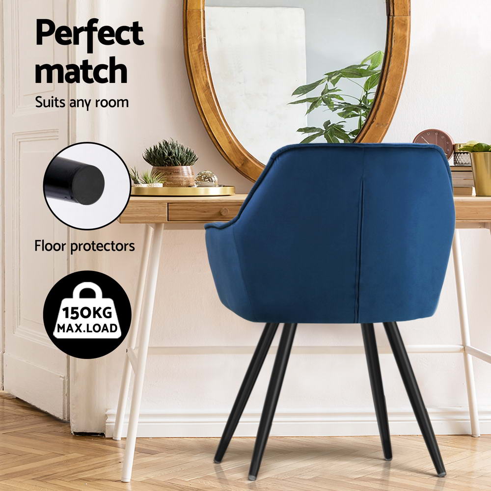 Everly Set of 4 Dining Chairs Velvet Diamond Tufted Armchair - Blue