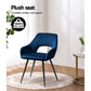 Piper Set of 2 Dining Chairs Velvet Hollow Armchair - Blue