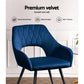 Piper Set of 2 Dining Chairs Velvet Hollow Armchair - Blue