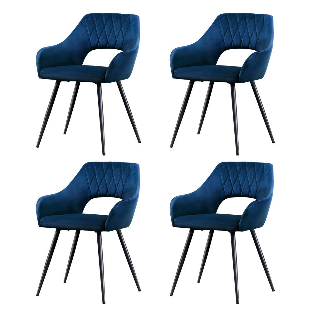 Piper Set of 4 Dining Chairs Velvet Hollow Armchair - Blue