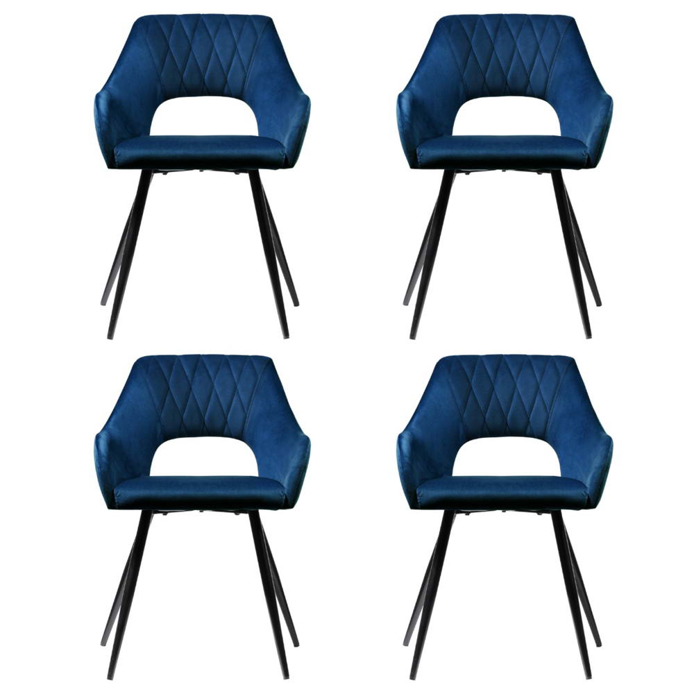 Piper Set of 4 Dining Chairs Velvet Hollow Armchair - Blue