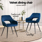 Piper Set of 4 Dining Chairs Velvet Hollow Armchair - Blue