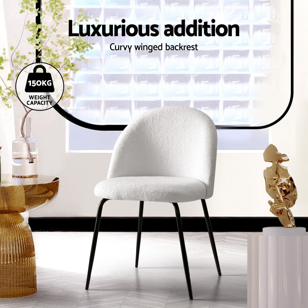 Addison Set of 4 Dining Chairs Sherpa Boucle - White