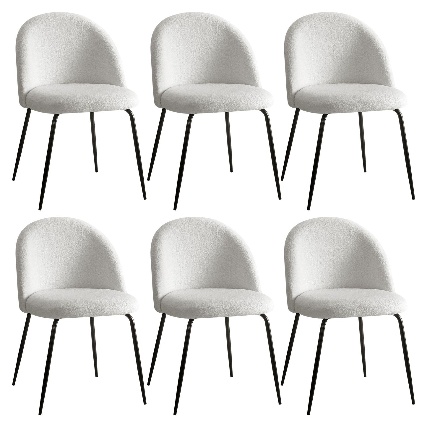 Addison Set of 6 Dining Chairs Sherpa Boucle - White