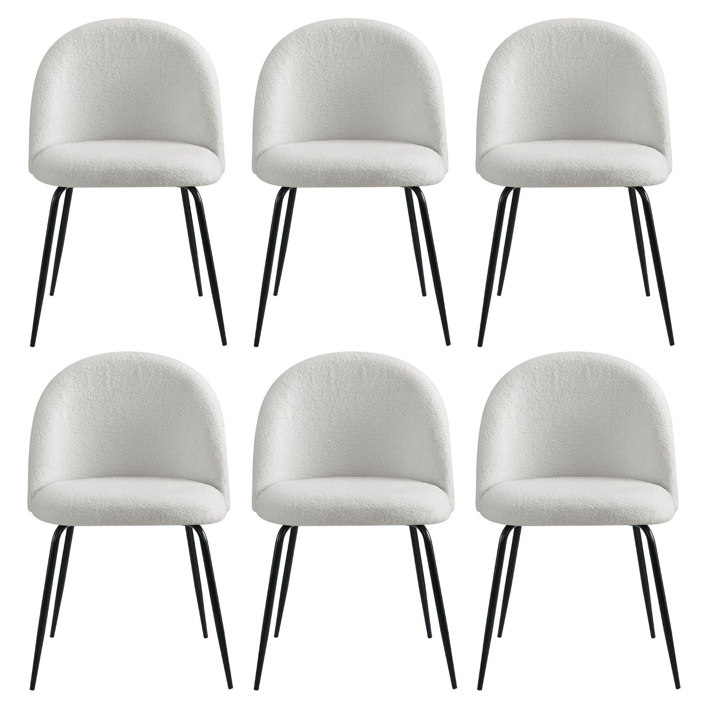 Addison Set of 6 Dining Chairs Sherpa Boucle - White