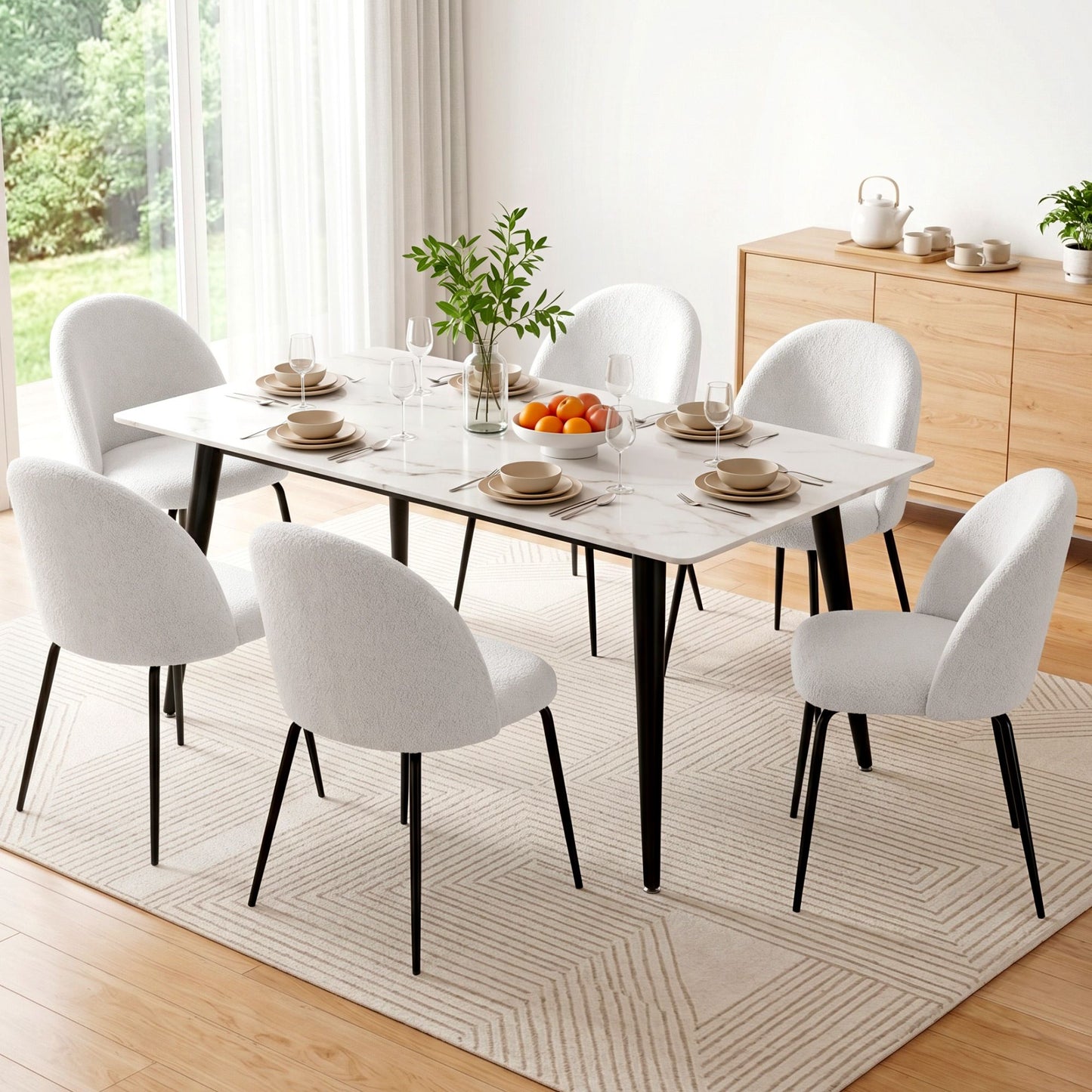 Addison Set of 6 Dining Chairs Sherpa Boucle - White