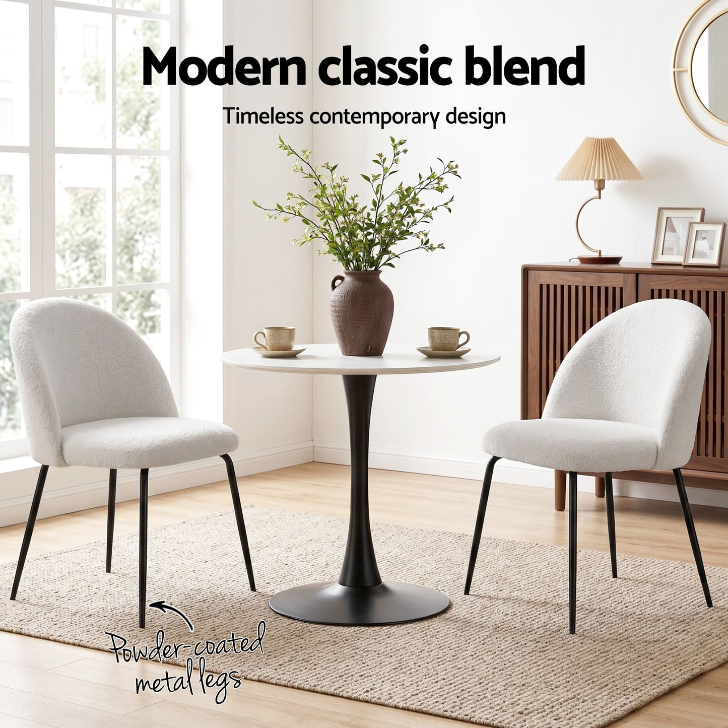 Addison Set of 6 Dining Chairs Sherpa Boucle - White