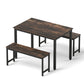 3-Piece Ennio Dark Walnut Dining Table & Chair Set Kitchen Metal Desk Bench