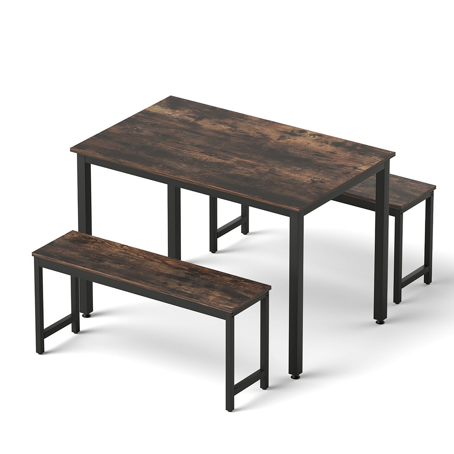 3-Piece Ennio Dark Walnut Dining Table & Chair Set Kitchen Metal Desk Bench