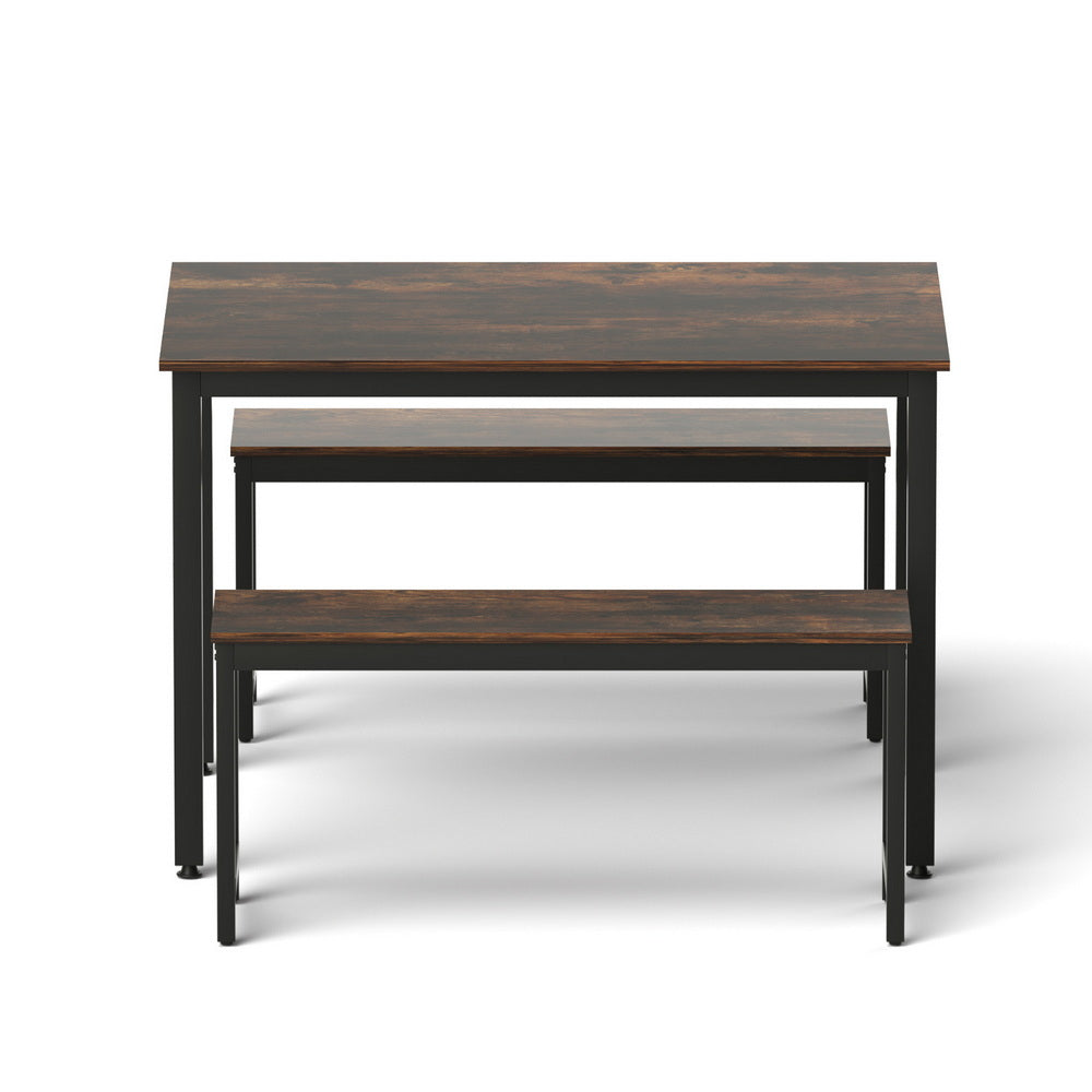 3-Piece Ennio Dark Walnut Dining Table & Chair Set Kitchen Metal Desk Bench