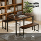 3-Piece Ennio Dark Walnut Dining Table & Chair Set Kitchen Metal Desk Bench