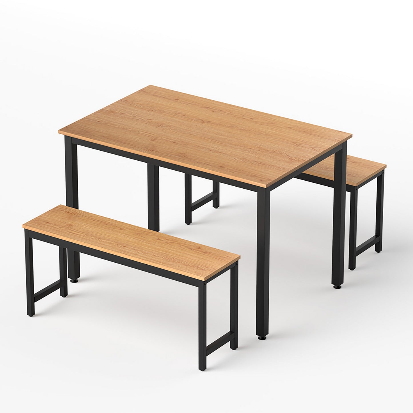 3-Piece Ennio Natural Oak Dining Table & Chair Set Kitchen Metal Desk Bench