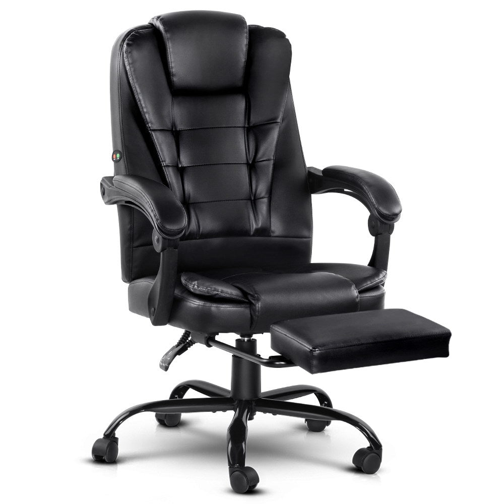 Artiss 2 Point Massage Office Chair Pu Leather Footrest Black