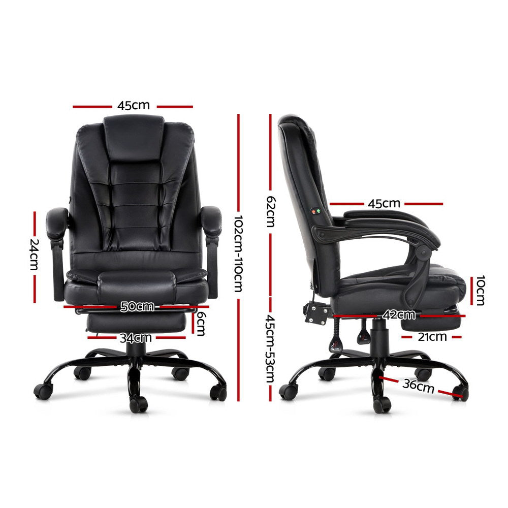 Artiss 2 Point Massage Office Chair Pu Leather Footrest Black