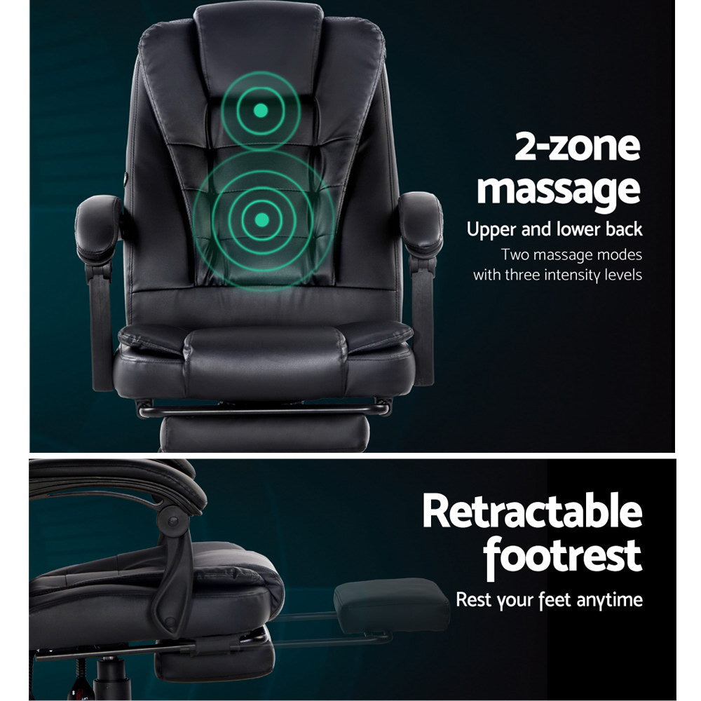 Artiss 2 Point Massage Office Chair Pu Leather Footrest Black