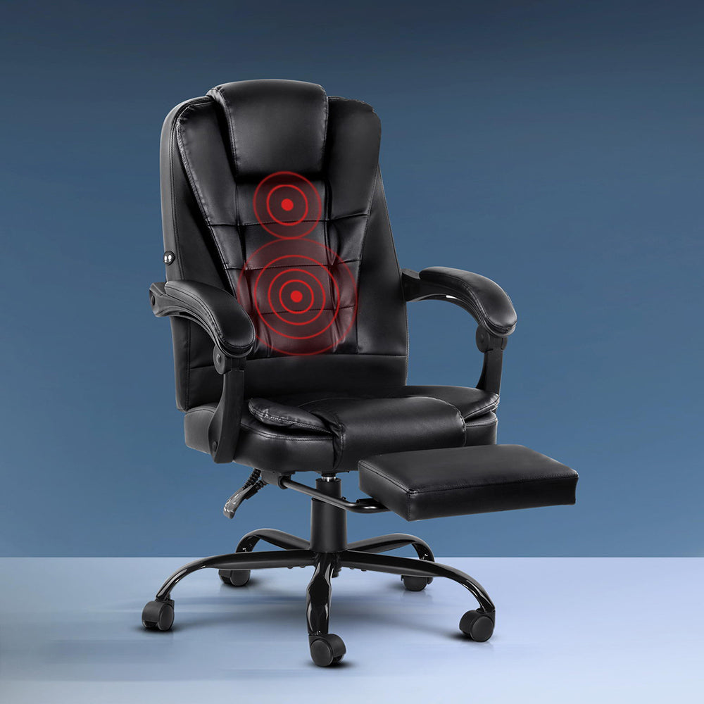 Artiss 2 Point Massage Office Chair Pu Leather Footrest Black