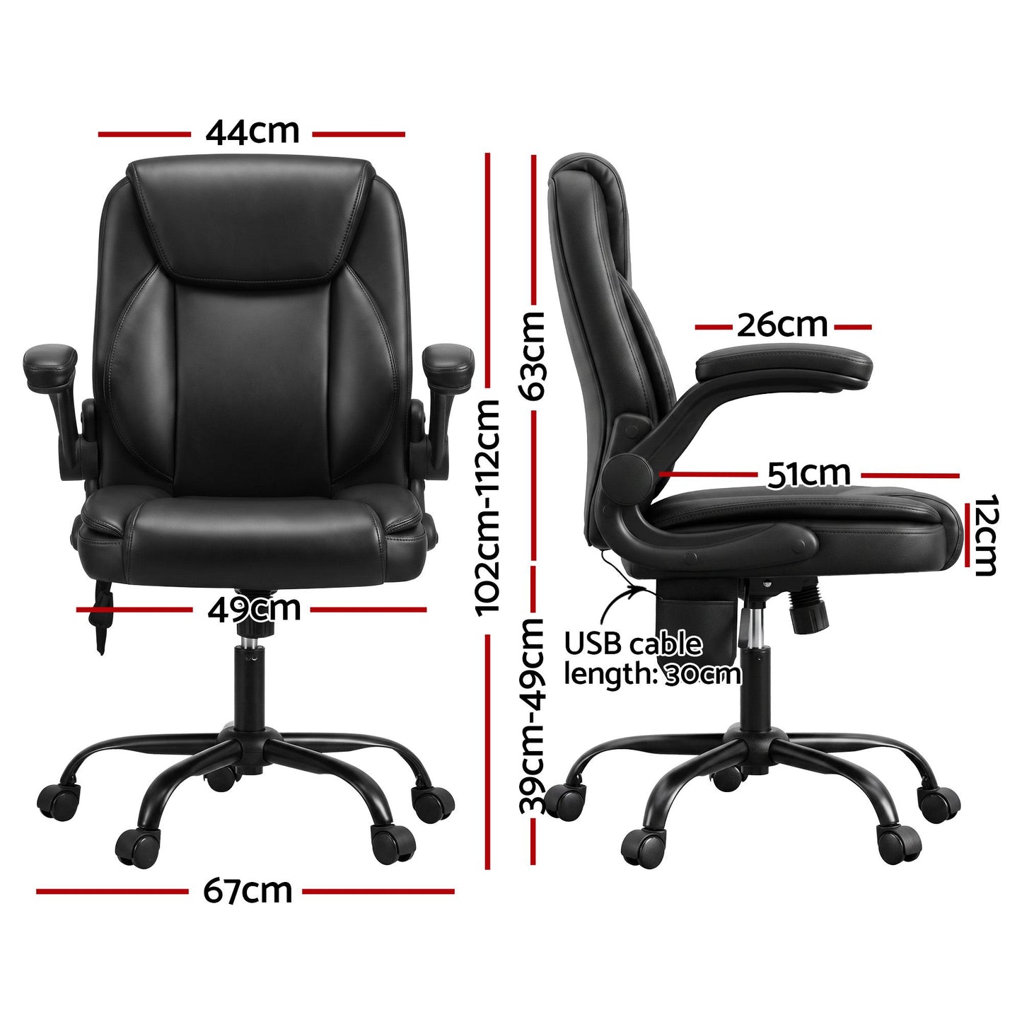 Artiss 2 Point Massage Office Chair Leather Mid Back Black