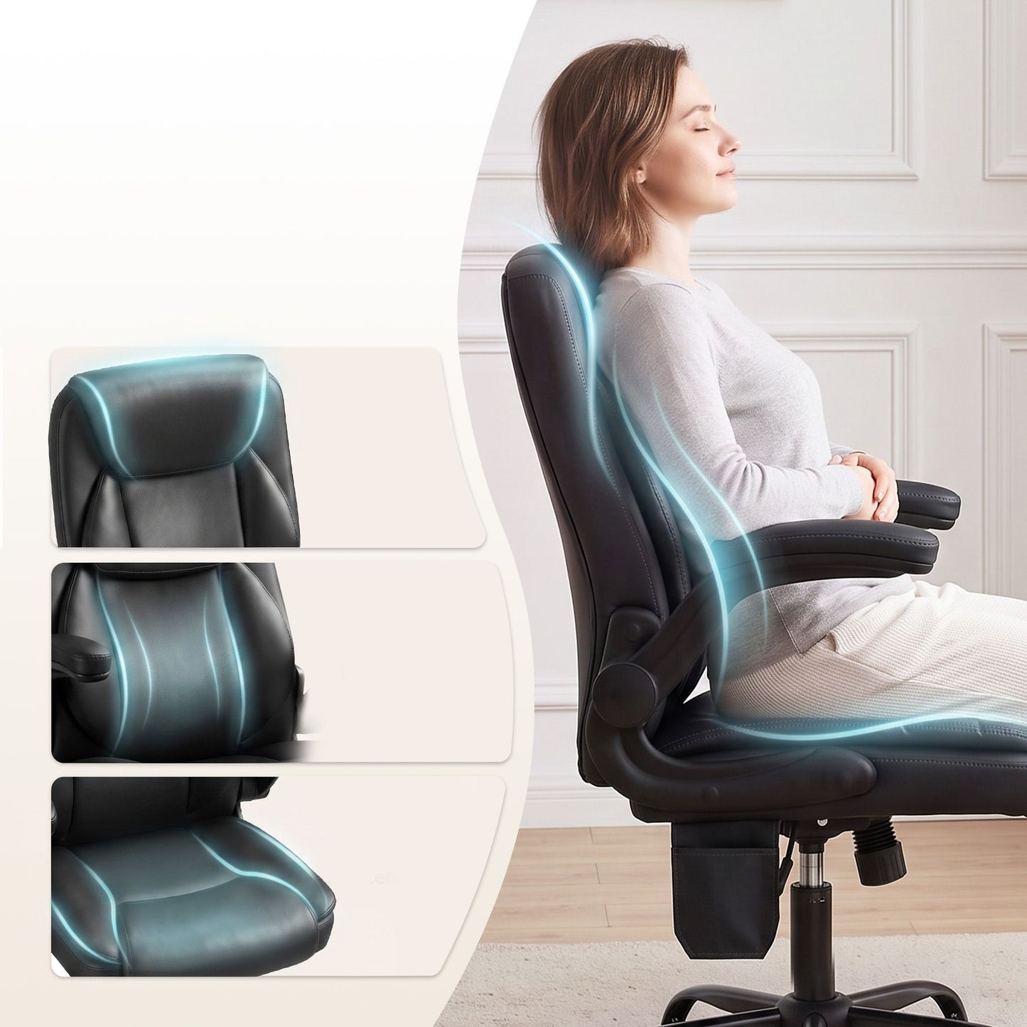 Artiss 2 Point Massage Office Chair Leather Mid Back Black