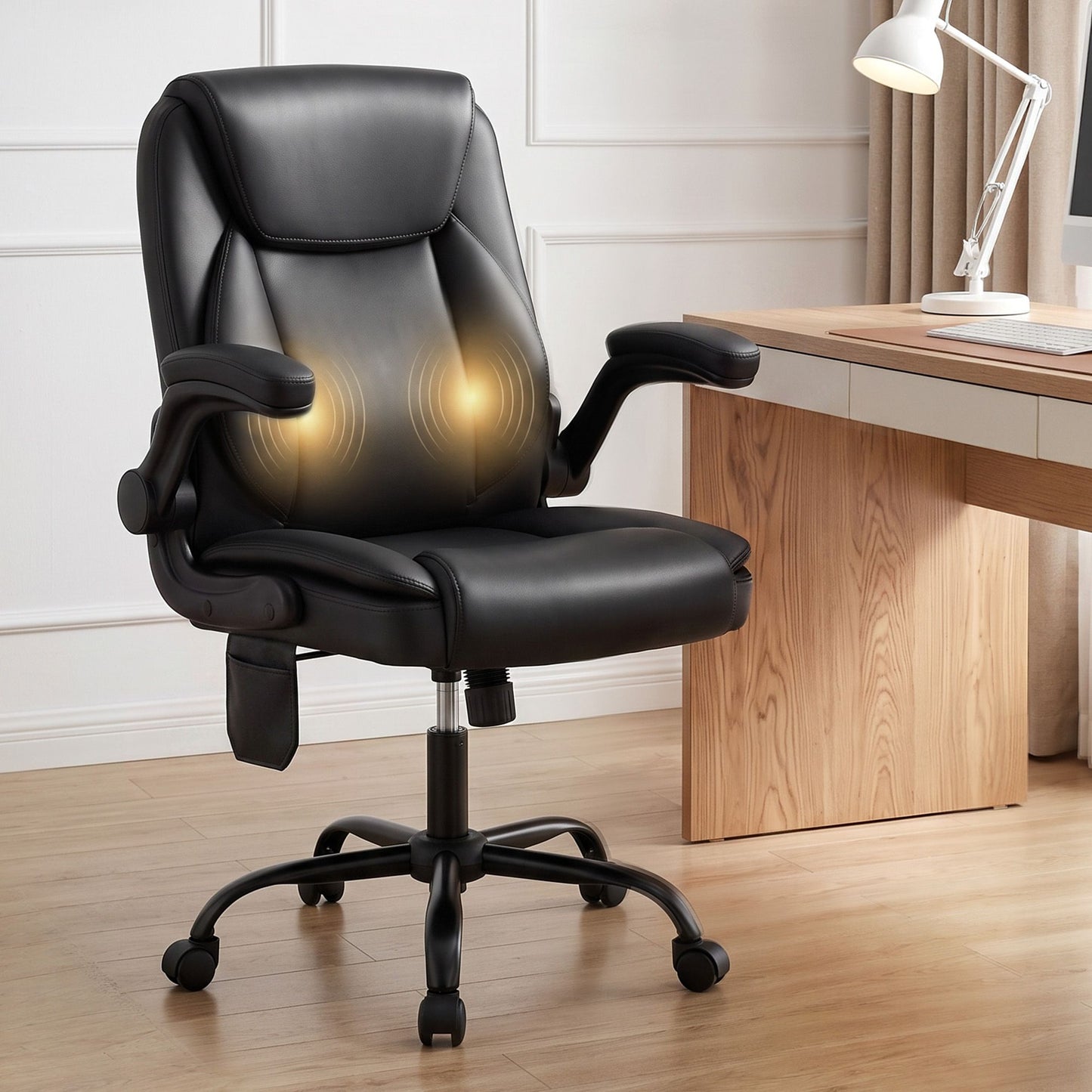 Artiss 2 Point Massage Office Chair Leather Mid Back Black