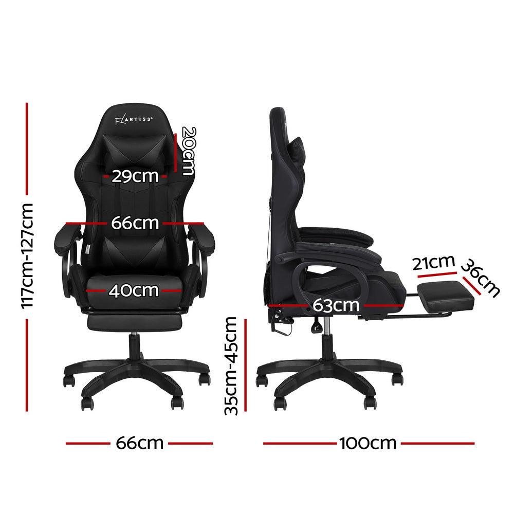 Artiss Gaming Office Chair 12 RGB LED Massage Computer Work Seat Footrest Black
