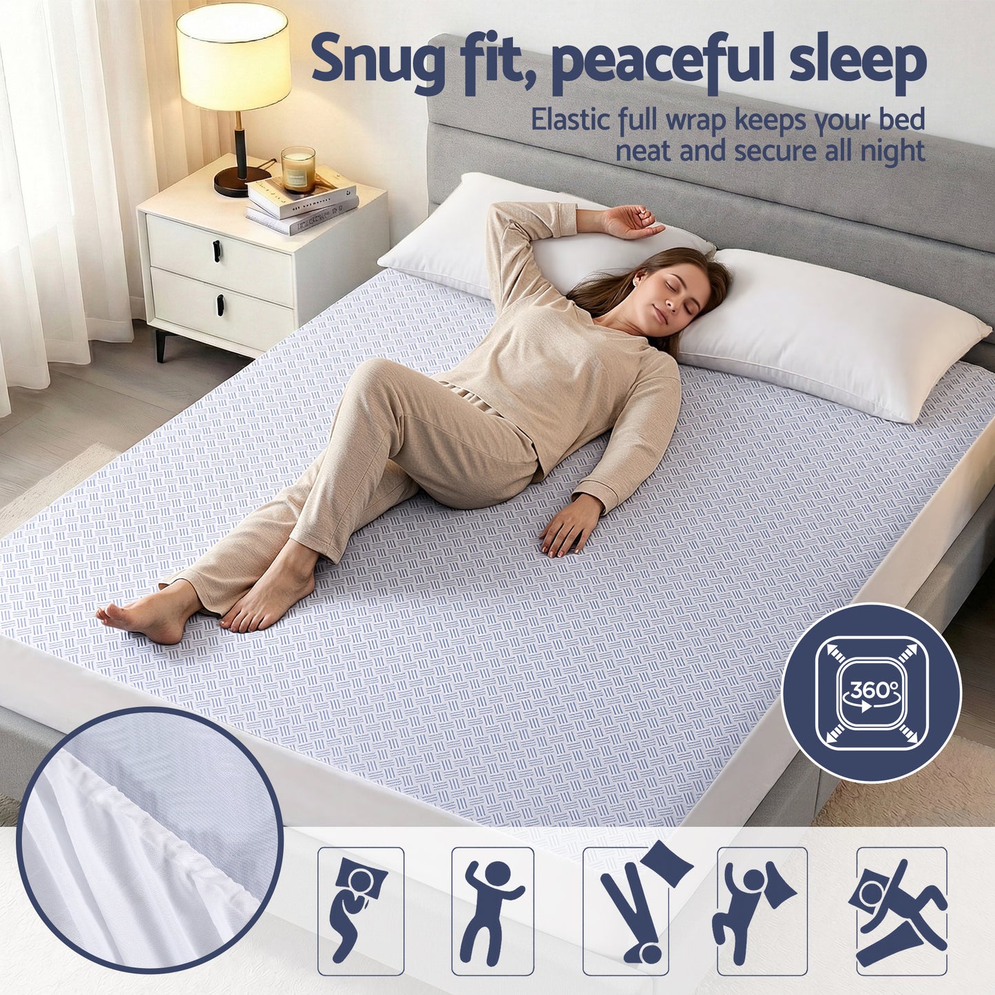 Double Giselle Cooling Mattress Protector Waterproof Deep Pocket Fitted Cover