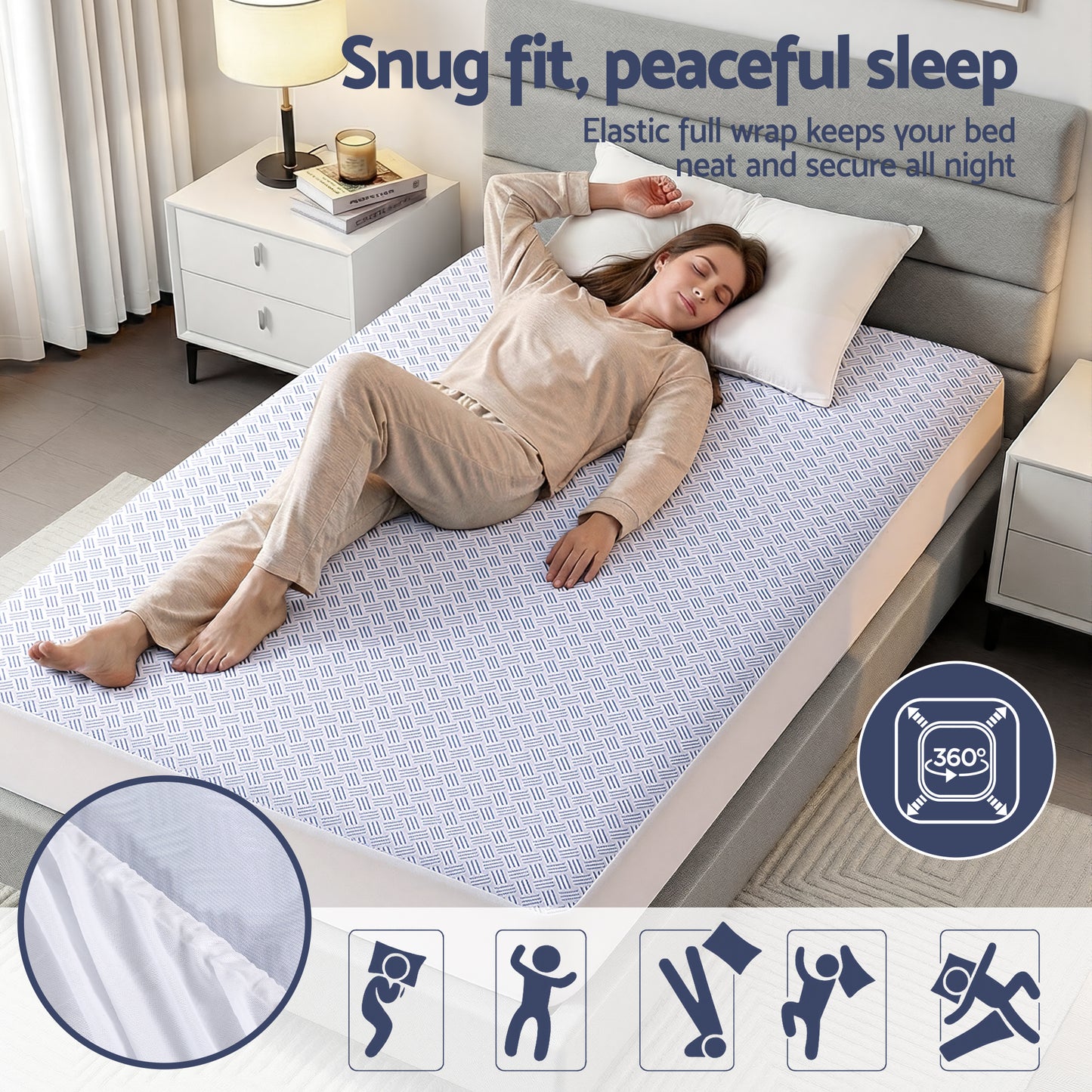 Single Giselle Cooling Mattress Protector Waterproof Deep Pocket Fitted Cover