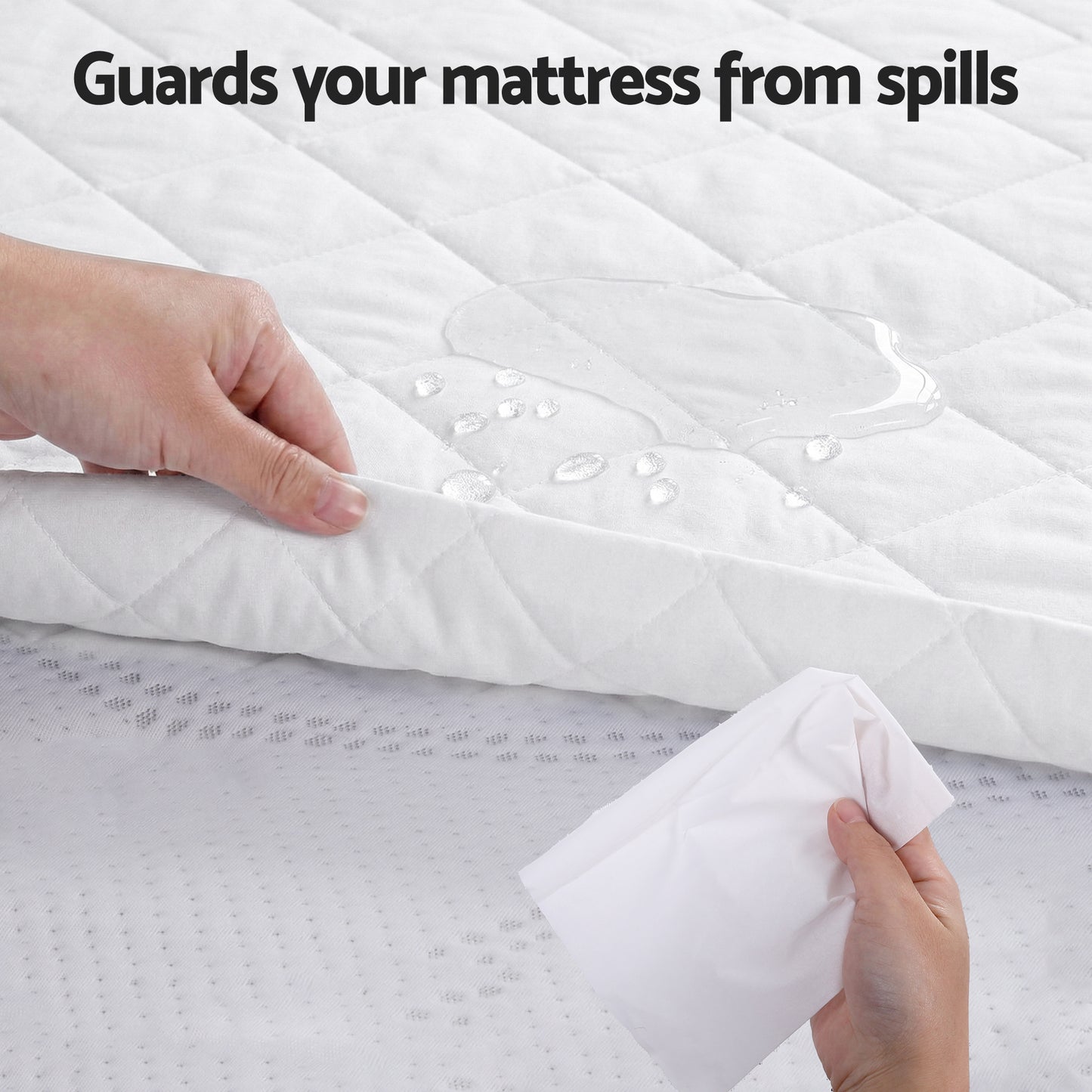Double Giselle Waterproof Mattress Protector 100% Cotton Quilted Fitted Cover