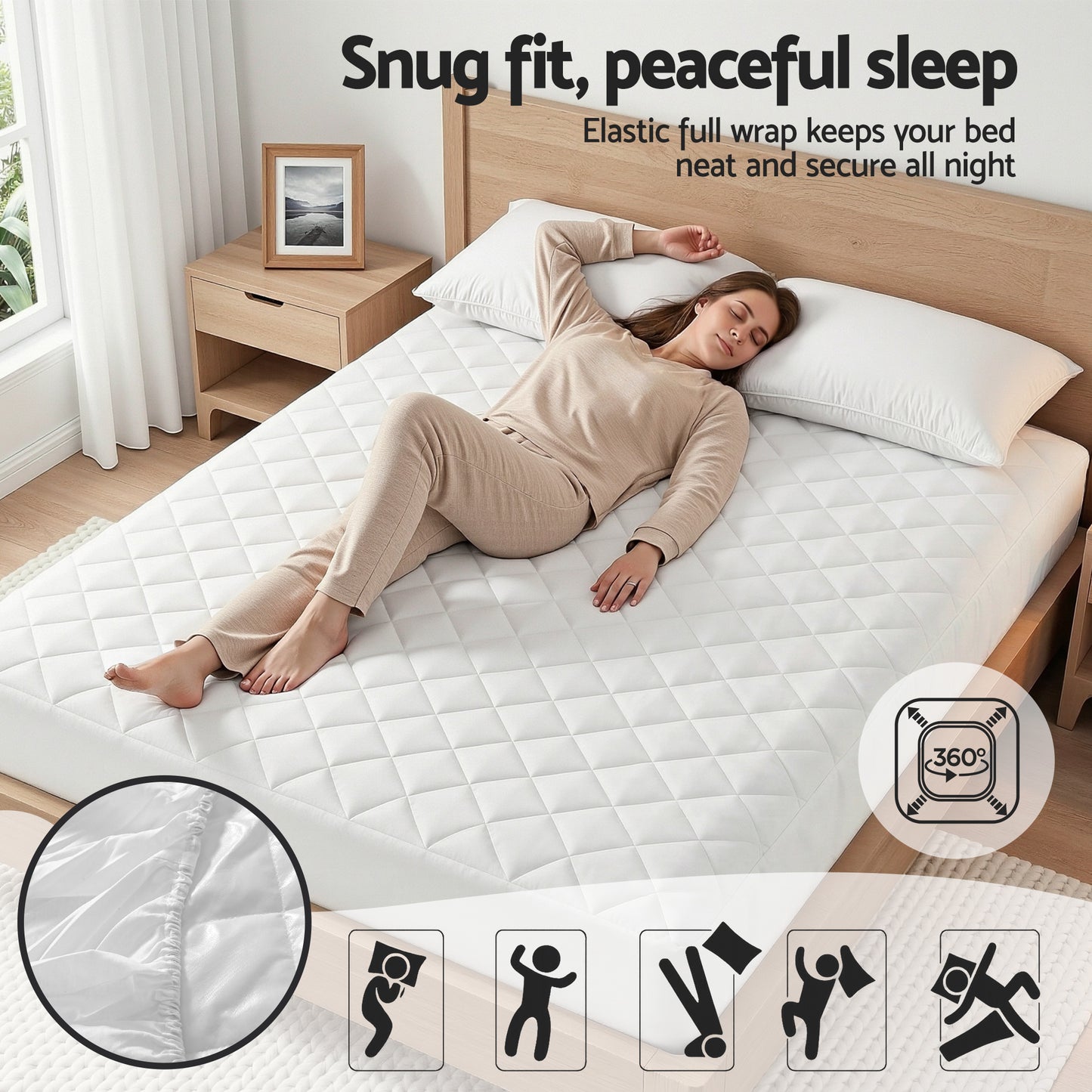 Double Giselle Waterproof Mattress Protector 100% Cotton Quilted Fitted Cover
