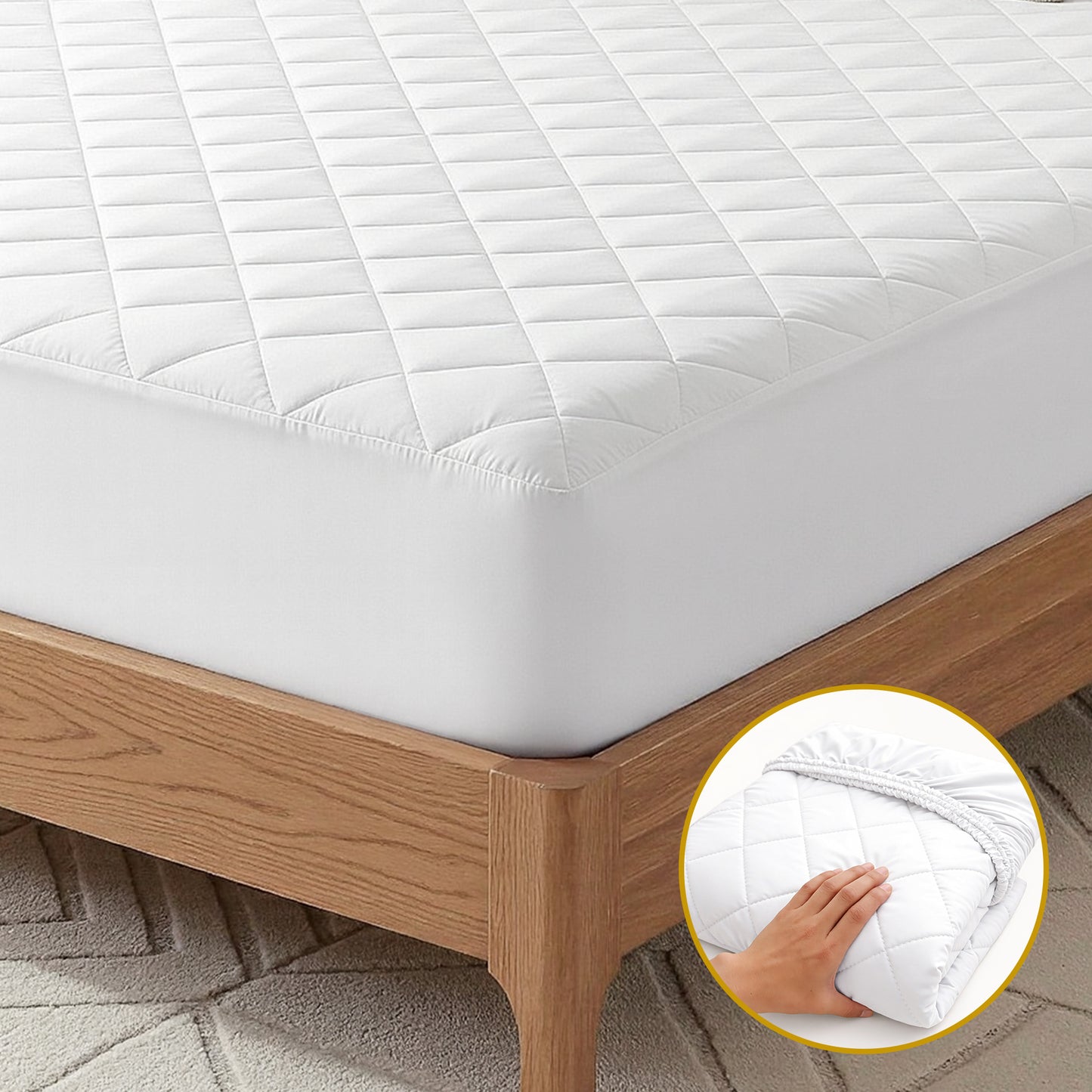 King Single Giselle Waterproof Mattress Protector 100% Cotton Quilted Fitted Cover